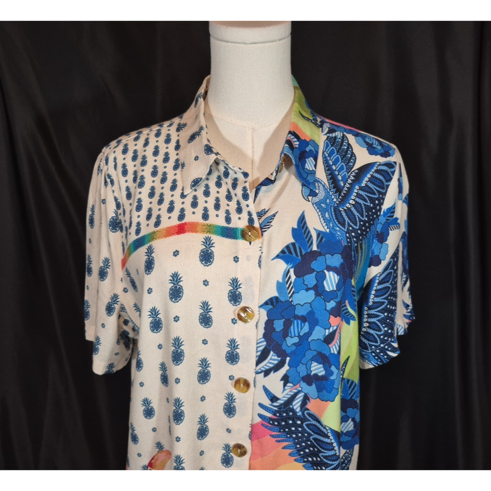 Sold! Farm Rio For Anthropologie Surf Button Down Shirt White Multicol Small New - Picture 5 of 11